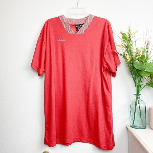 🦋 MEN'S ADIDAS Red Knit Stripe Collar Shirt XL - Picture 1 of 5
